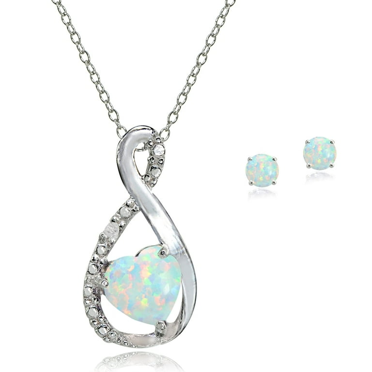 Sterling Silver Created White Opal & Diamond Accent Earrings Sterling Silver Created White Opal & Diamond Accent Earrings