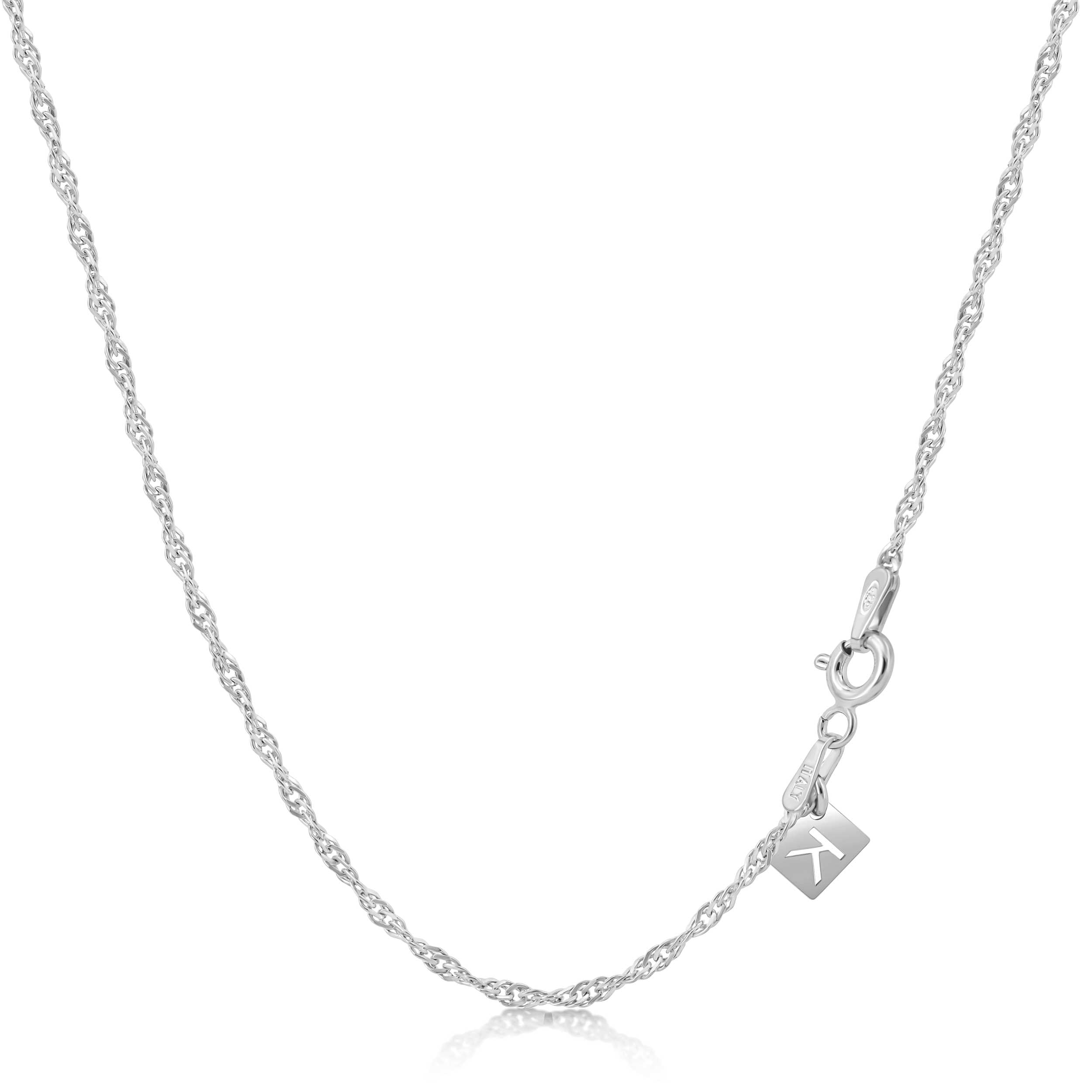 KEZEF 18k 2mm Sterling Silver Plated 925 Sterling Silver Necklace Chains Italian Singapore 20 Inch Popular Men's Length Necklace Chain Solid Silver Necklace for Women Mens Necklace Chain