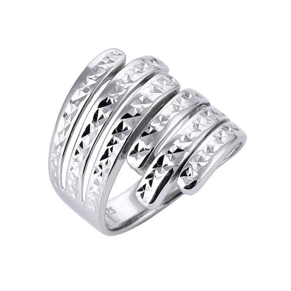 Sterling Silver Size 7 Bypass Willow Statement Ring with Diamond Cut