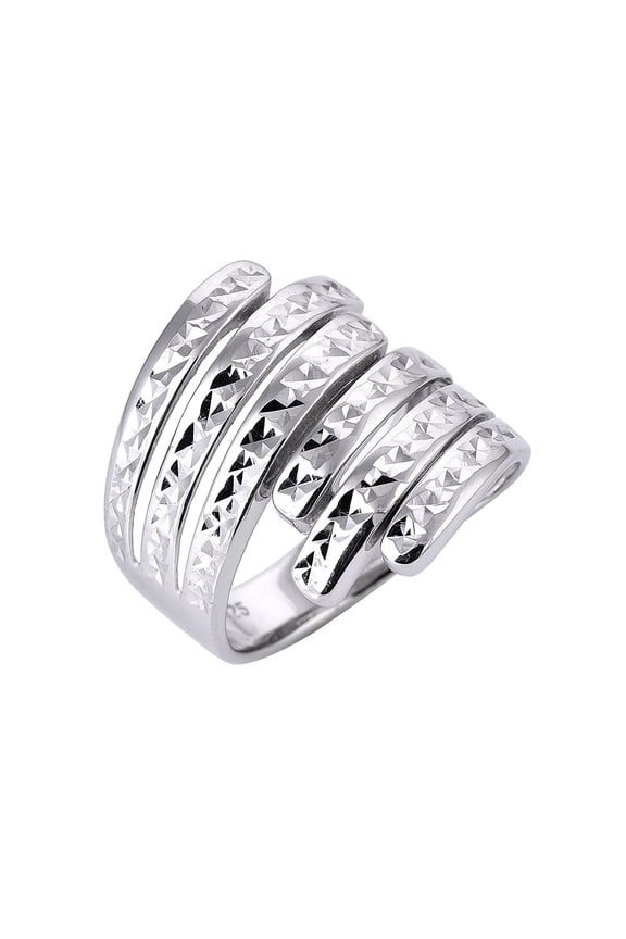 Sterling Silver Size 7 Bypass Willow Statement Ring with Diamond Cut