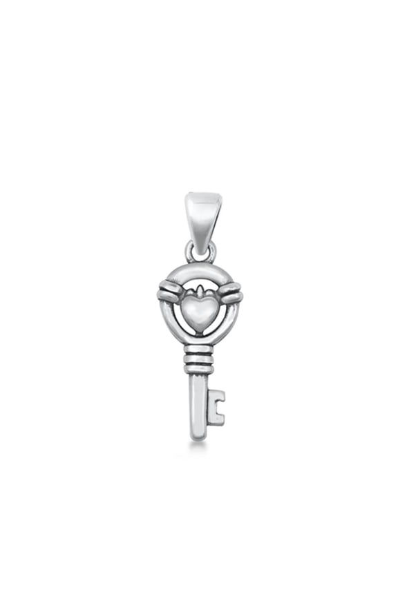 Sterling Silver Skeleton Key Pendant Open Celtic Claddagh Promise Love Charm 925 Jewelry Female