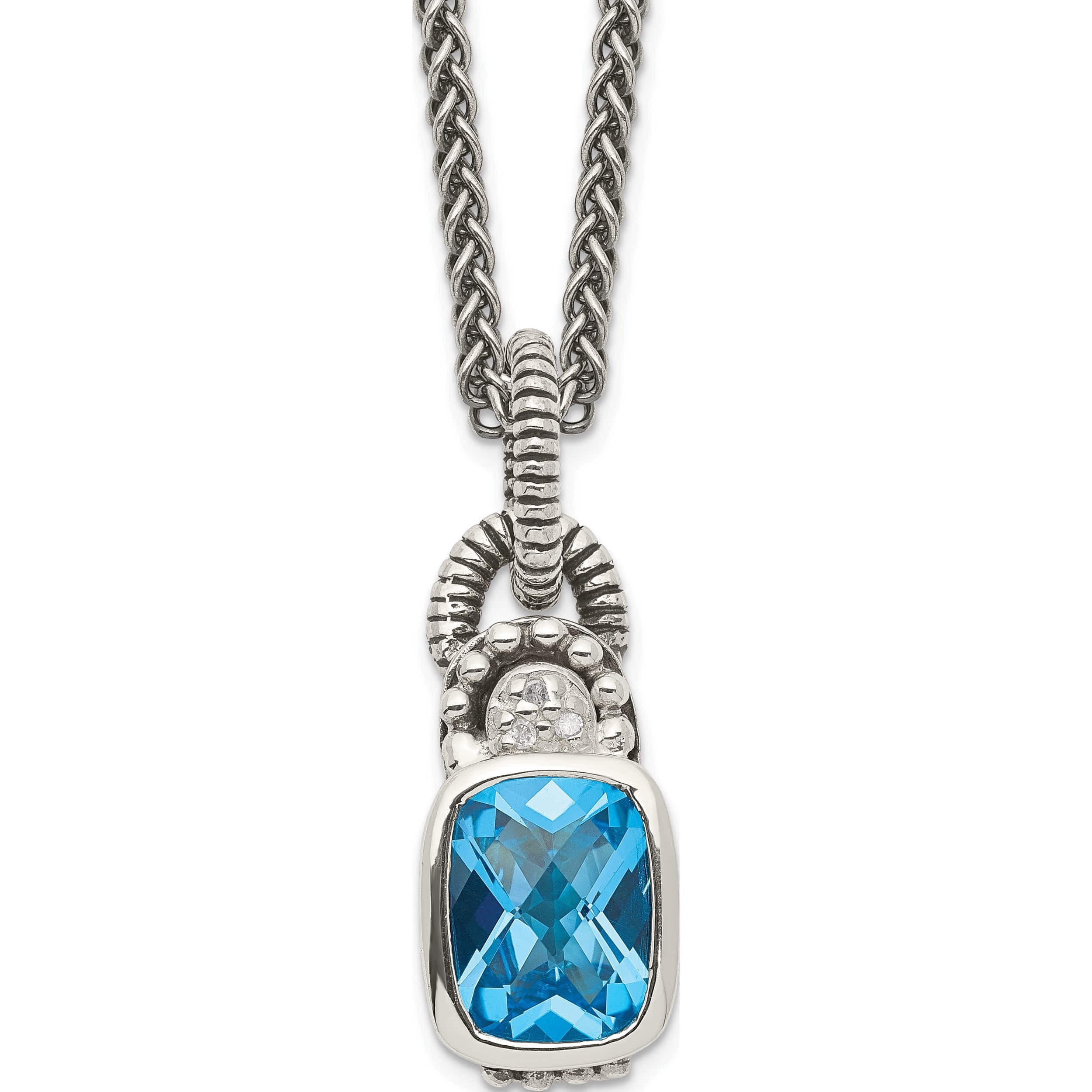 Sterling Silver Sky Blue Topaz & Diamond Necklace Made In Thailand ...