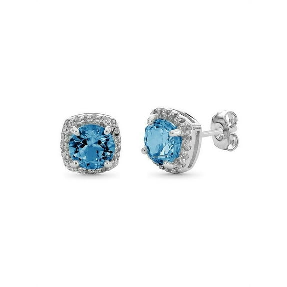Sterling Silver Sky Blue and White Topaz Stud Earrings