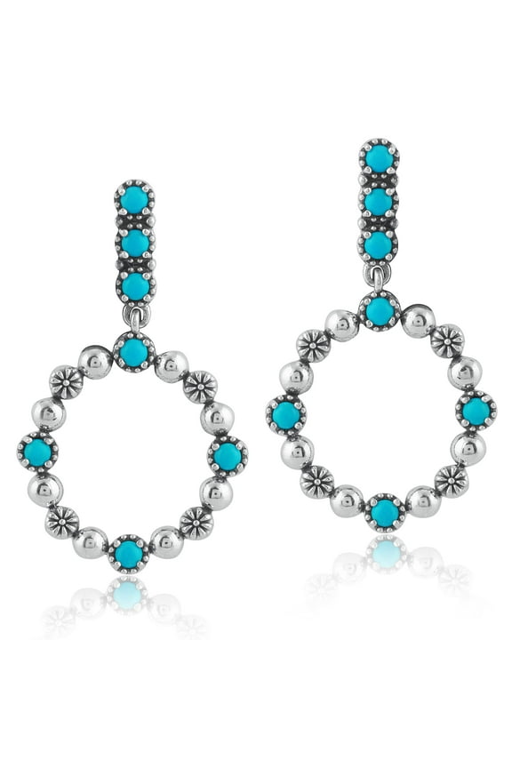 Sterling Silver Sleeping Beauty Blue Turquoise Open Circle Hoop Earrings