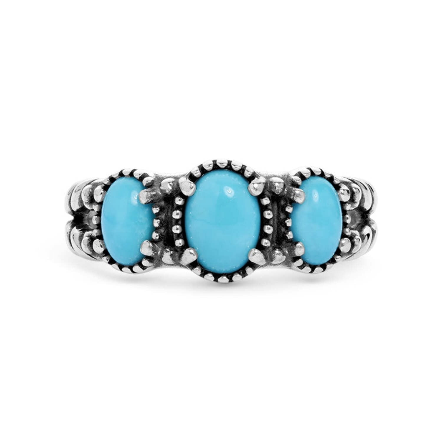 Sterling Silver Sleeping Beauty Turquoise 3-Stone Rope Friendship Ring ...