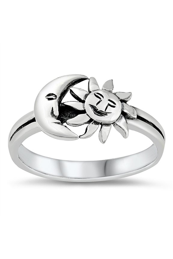 Sterling Silver Sleeping Moon And Sun Ring Size 5