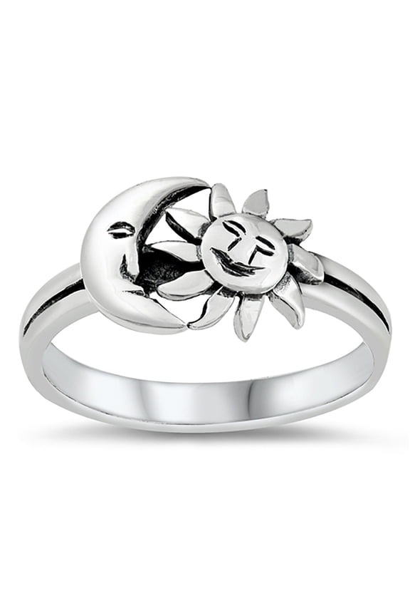 Sterling Silver Sleeping Moon And Sun Ring Size 6
