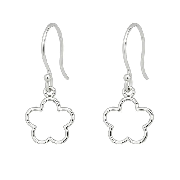 Sterling Silver Smal Open Flower dangle hook earrings.