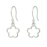 Sterling Silver Smal Open Flower dangle hook earrings.