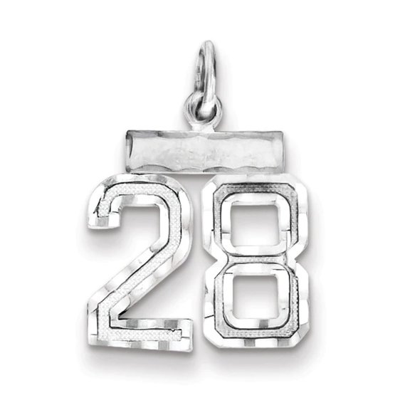 925 Sterling Silver Small Sport game Number 28 Charm 20x14mm Wide Pendant Necklace for Women