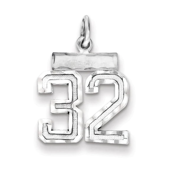 925 Sterling Silver Small Sport game Number 32 Charm Pendant Necklace 20x14mm Wide - Pendant for Women