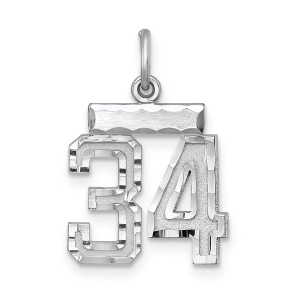 925 Sterling Silver Small Sport game Number 34 Charm Pendant Necklace 20x14mm Wide - Pendant for Women