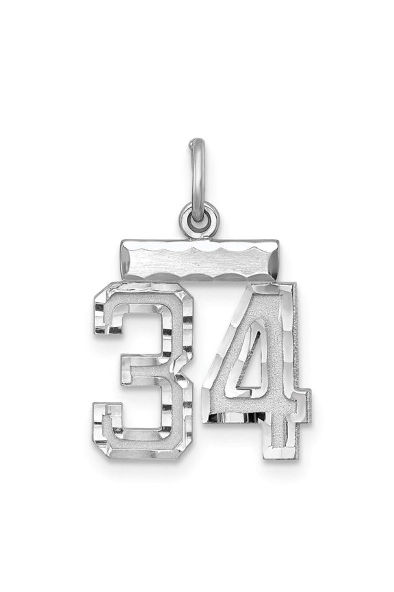 925 Sterling Silver Small Sport game Number 34 Charm Pendant Necklace 20x14mm Wide - Pendant for Women