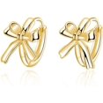 thumbnail image 1 of Sterling Silver Small Bow Hoop Earrings for Women Teens Bow Ribbon Earrings Bowknot Huggie Earrings, 1 of 10
