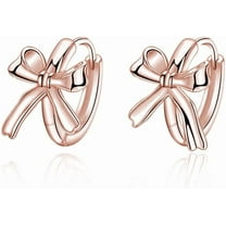 Sterling Silver Small Bow Hoop Earrings for Women Teens Bow Ribbon Earrings Bowknot Huggie Earrings