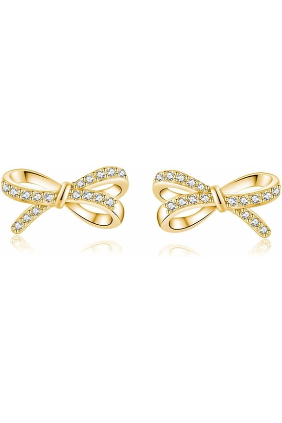 Sterling Silver Small Bow Stud Earrings for Women Teens CZ Bow Stud Earrings Small Ribbon Earrings