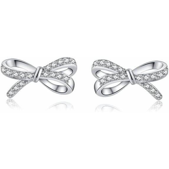 Sterling Silver Small Bow Stud Earrings for Women Teens CZ Bow Stud Earrings Small Ribbon Earrings