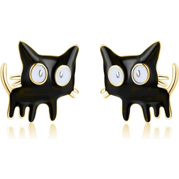 Sterling Silver Small Cat Studs Earrings for Women Teens Black Cat Earrings Studs Small Kitten Earrings Cat Gift for Cat Lovers