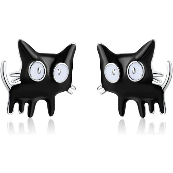 Sterling Silver Small Cat Studs Earrings for Women Teens Black Cat Earrings Studs Small Kitten Earrings Cat Gift for Cat Lovers