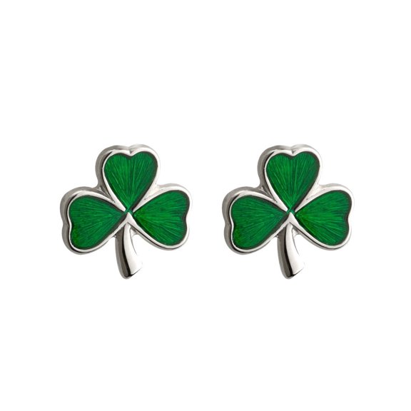 Sterling Silver Small Enamel Shamrock Stud