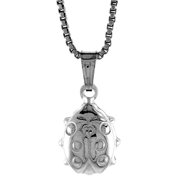 Sterling Silver Small Ladybug Pendant Hollow Italy 3/8 inch (10 mm) Tall