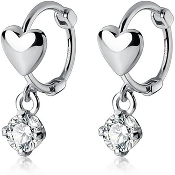 Sterling Silver Small Love Heart Huggie Hoop Earrings for Women Tiny CZ Heart Hoop Earrings Huggie Valentines Day Earrings