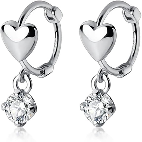Sterling Silver Small Love Heart Huggie Hoop Earrings for Women Tiny CZ Heart Hoop Earrings Huggie Valentines Day Earrings