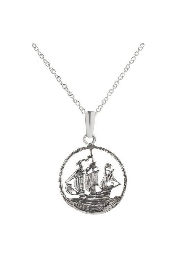 Sterling Silver Small Nautical Pirate Ship Pendant Necklace, 18"