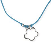 Sterling Silver Small Open Flower blue cord necklace 16 inches
