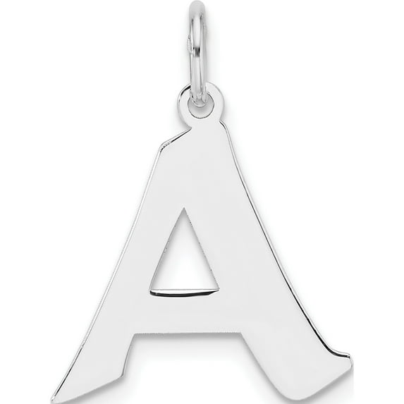 Sterling Silver Small Rhodium-Plated Artisan Block Letter A Initial Charm (Width 15.9) (Length 21.86) - Jbsp