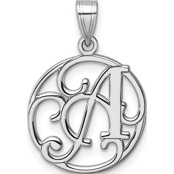 Sterling Silver Small Rhodium-Plated Fancy Script Letter A Initial Pendant (Width 16.99) (Length 25.65) - Jbsp