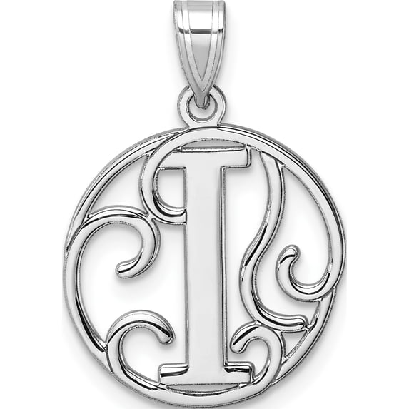 Sterling Silver Small Rhodium-Plated Fancy Script Letter I Initial Pendant (Width 16.99) (Length 25.65) - Jbsp