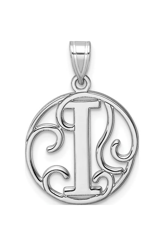Small Sterling Silver Rhodium-plated Fancy Script Letter I Initial Pendant