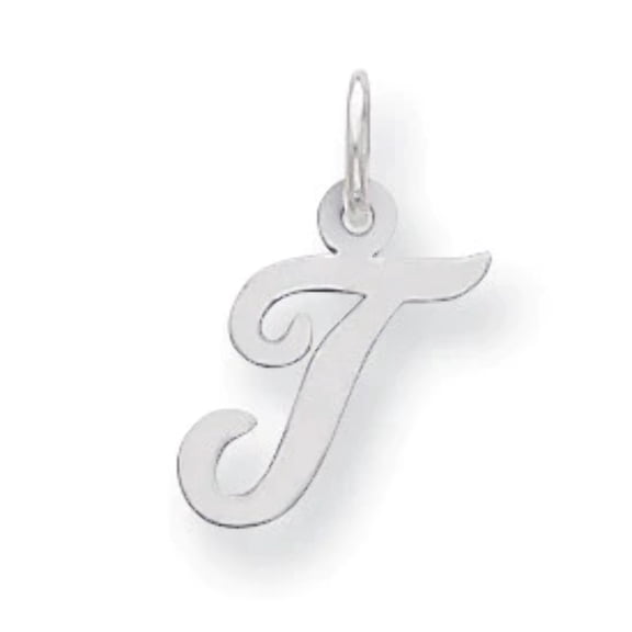 925 Sterling Silver Solid Polished Small Script Intial T Charm 16x8mm Wide Pendant Necklace for Women