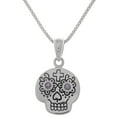 thumbnail image 1 of Sterling Silver Small Voodoo Skull Pendant with Amethyst on 18 Inch Box Chain Necklace, 1 of 3