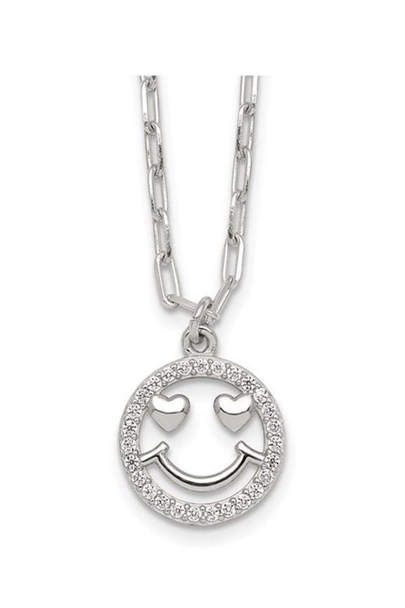 Sterling Silver Smiley Face Eye Hearts Charm Pendant Necklace with Chain for Women