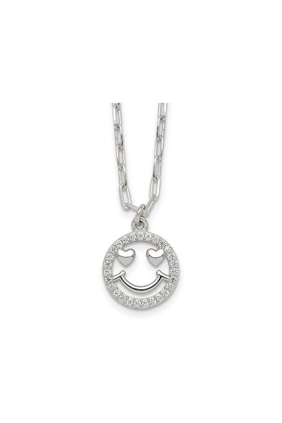 Sterling Silver Smiley Face Eye Hearts Charm Pendant Necklace with Chain for Women