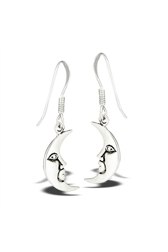 Sterling Silver Smiling Crescent Moon Face Night Sky Wired Hook Earrings 925 New Jewelry Female
