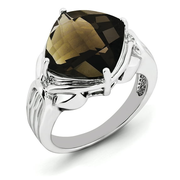 Sterling Silver Rhodium Checker-Cut Smoky Quartz Ring QR2945SQ