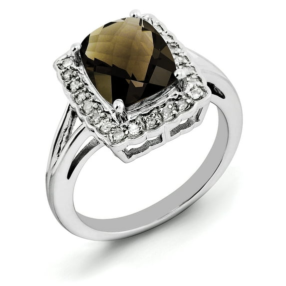 Sterling Silver Smoky Quartz & Diamond Ring. Carat Wt- 0.12ct. Gem Wt- 2.96ct