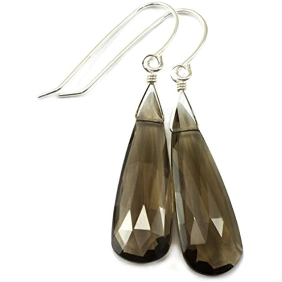 Sterling Silver Smoky Quartz Earrings Long Faceted Smokey Teardrop Briolettes Designed for Adult Women