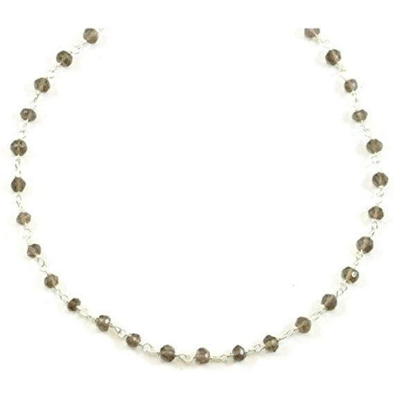 Sterling Silver Smoky Quartz Necklace Faceted Smokey Gemstones Beaded Silvertone Chain 18" Designed for Adult Women