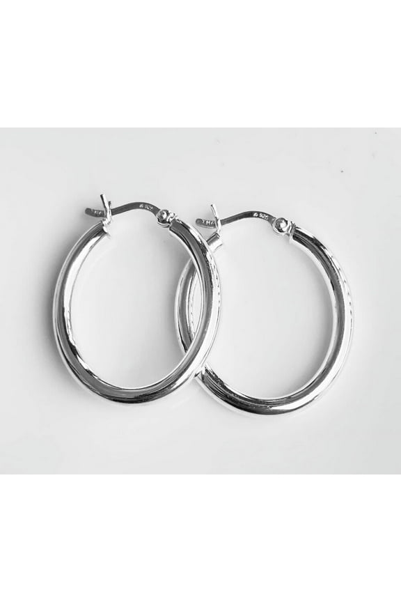 Sterling Silver Smooth Oval Hoop Earrings Item #5005 - 1" long