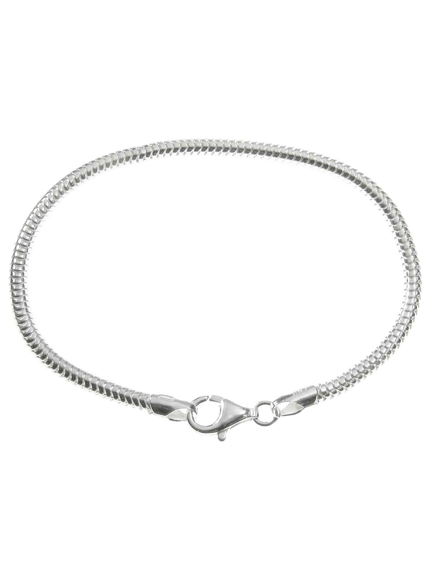 Sterling Silver Snake Cable Bracelet with Lobster Clasp For European Bead Charms, 6.5