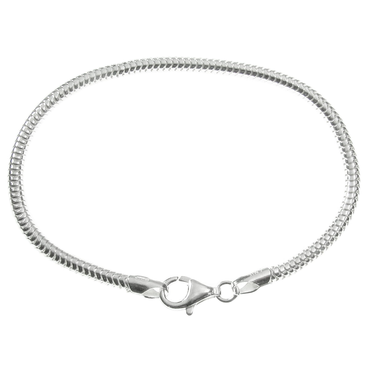 Sterling Silver Snake Cable Bracelet with Lobster Clasp For European Bead Charms, 8