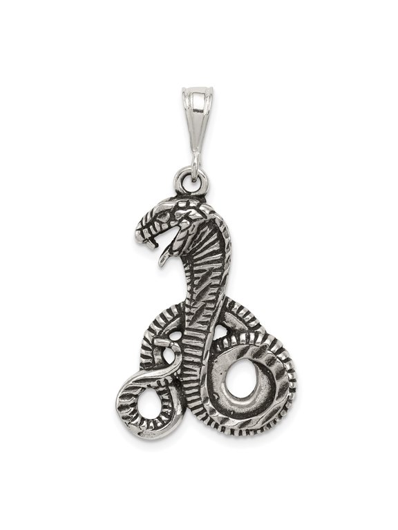 925 Sterling Silver Coiled Snake Pendant Charm, Gothic Open-Mouth Serpent