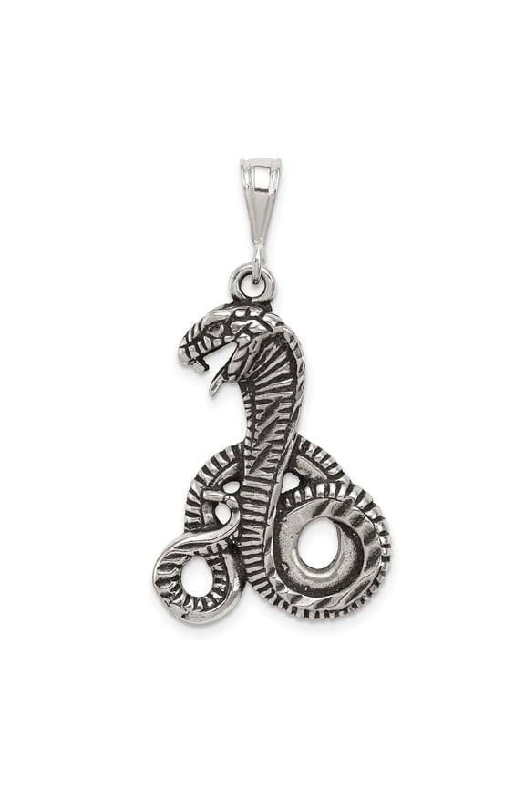 925 Sterling Silver Coiled Snake Pendant Charm, Gothic Open-Mouth Serpent