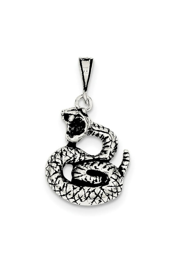 Sterling Silver Snake Pendant Necklace for Men and Women, Coiled Serpent Design with Open Mouth, Gothic Reptile Jewelry Symbolizing Transformation and Protection