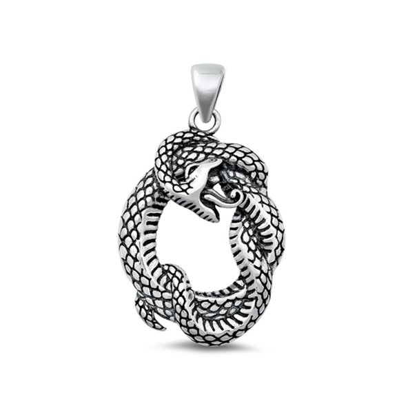 Sterling Silver Snake Pendant Oxidized High Polished Charm 925 New Jewelry Female Unisex