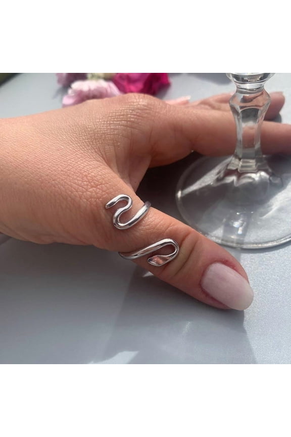Sterling Silver Snake Ring Adjustable Open Band Thumb Ring with Snake Wrap Design